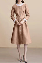 Virginia Tweed Sequin Khaki Midi Dress