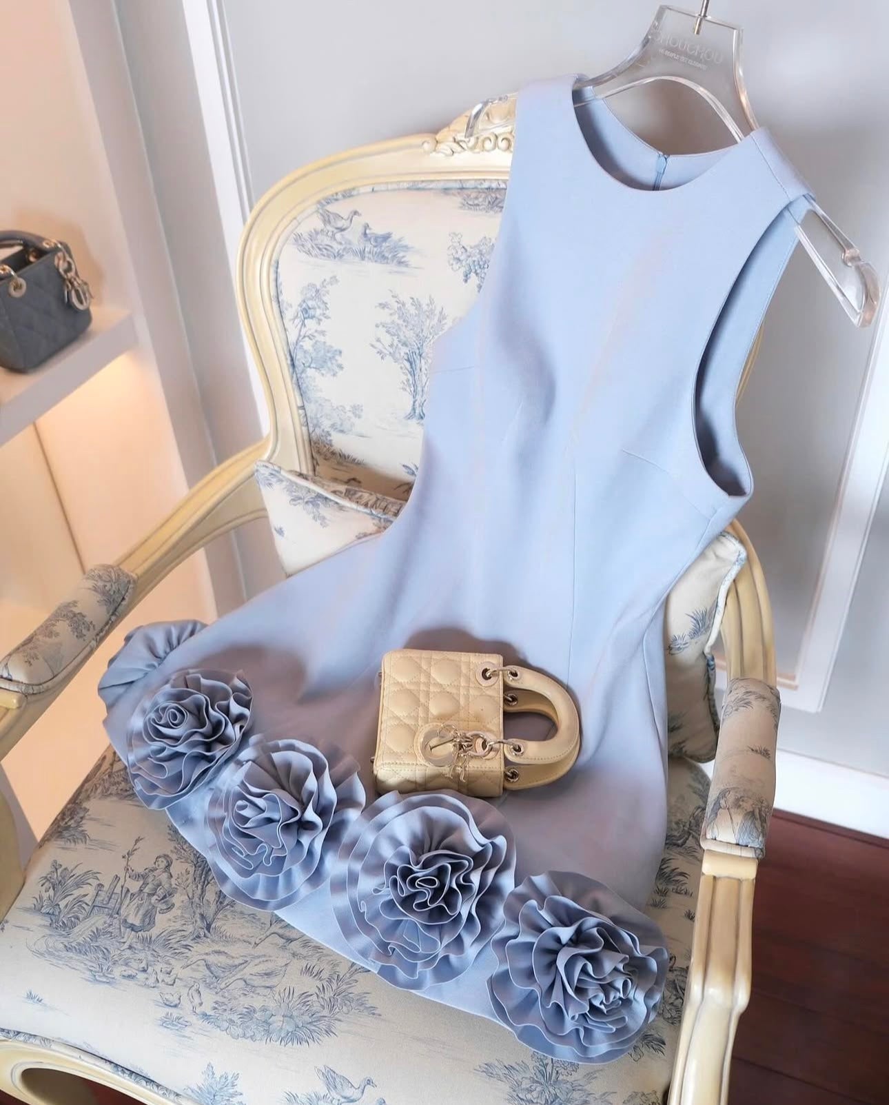Flowering Girl Women Azure 3D Flower Mini Dress In Blue