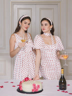 Flowering Girl Women Red Polka Dot Bubble Sleeve midi Dress