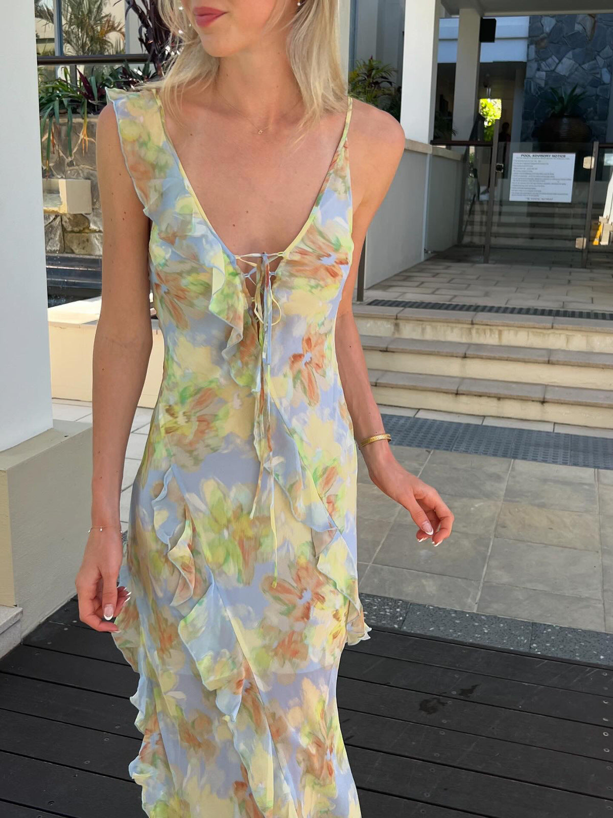 Flowering Girl Women Cecilia Chiffon Ruffles Maxi Dress In Blue