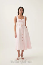 Flowering Girl Women sweetheart neckline belted midi dress in pink