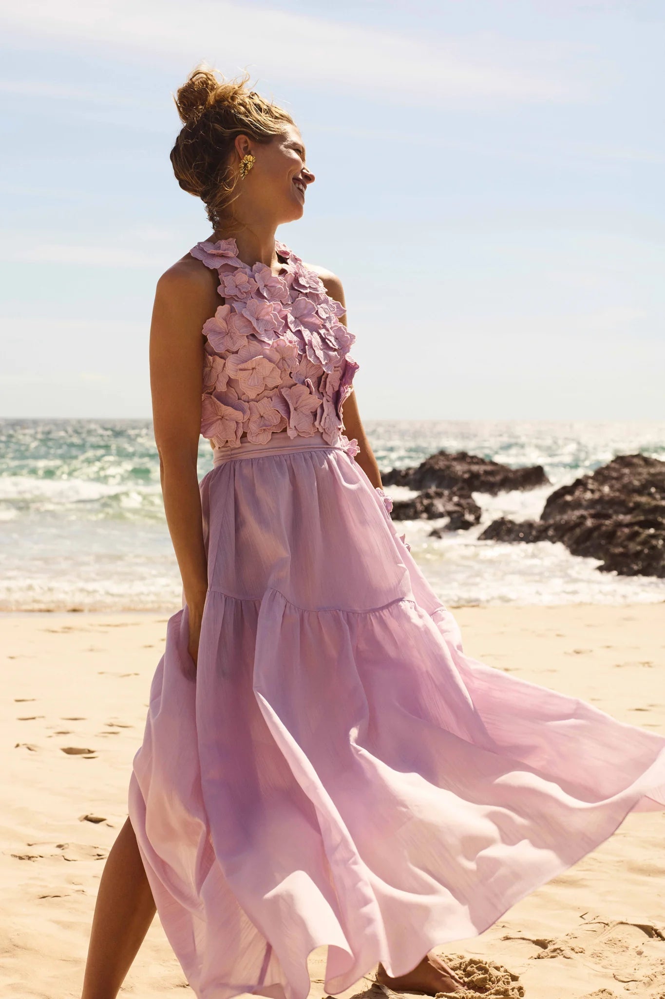 Flowering Girl Women Ashley Flower Shell Top Maxi Skirt Set In Purple