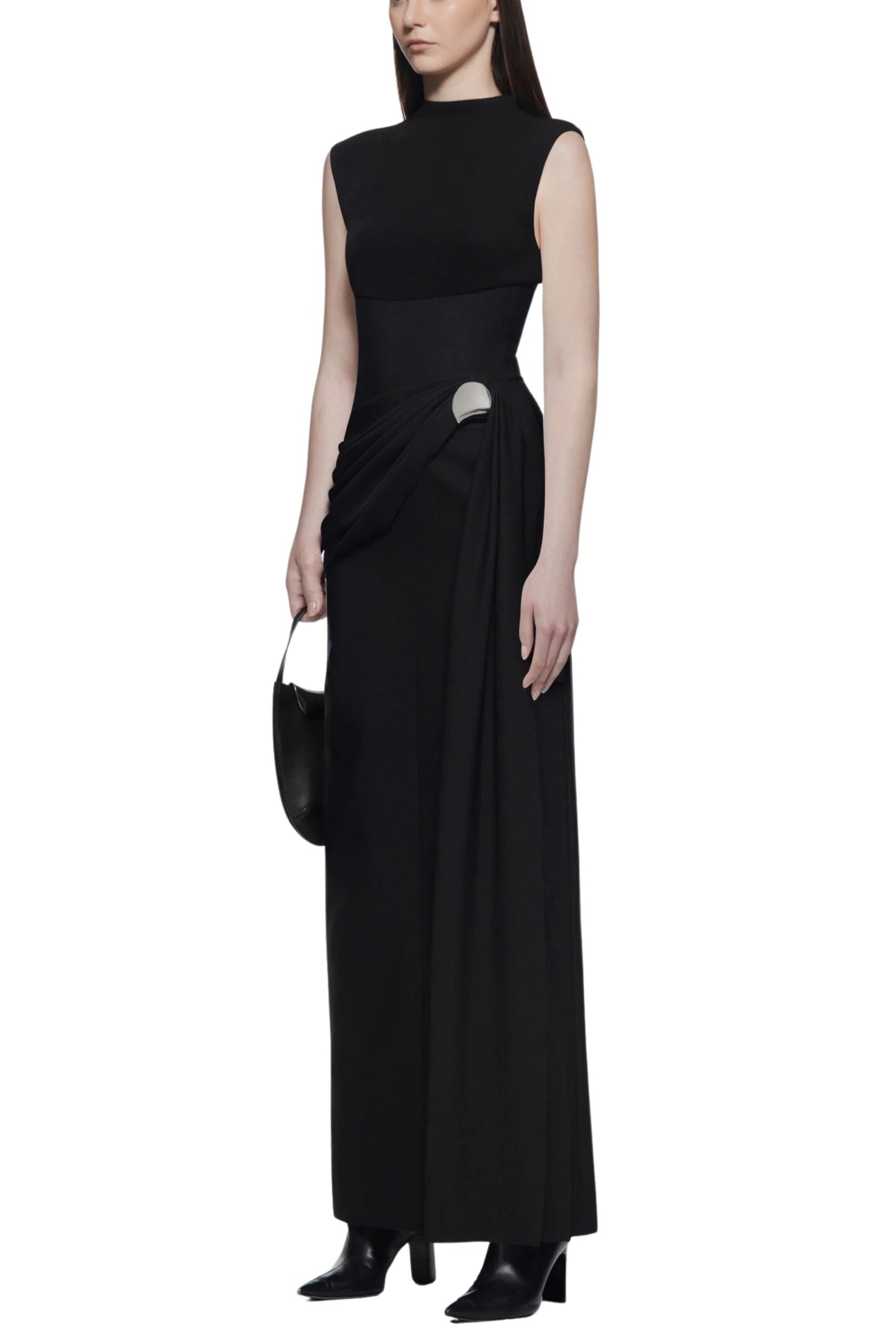Kelly Interlock Pleated Knit Maxi Dress In Black