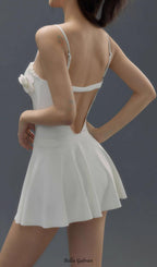Flowering Girl Women Deance White Flower One-Piece Swimsuit & Skirt