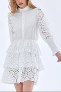 Vanessa Long Sleeves Layered Lace Mini Dress In White