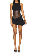 Flowering Girl Women shirley Sleeveless sequin twist bodycon mini dress in black