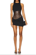 Flowering Girl Women shirley Sleeveless sequin twist bodycon mini dress in black
