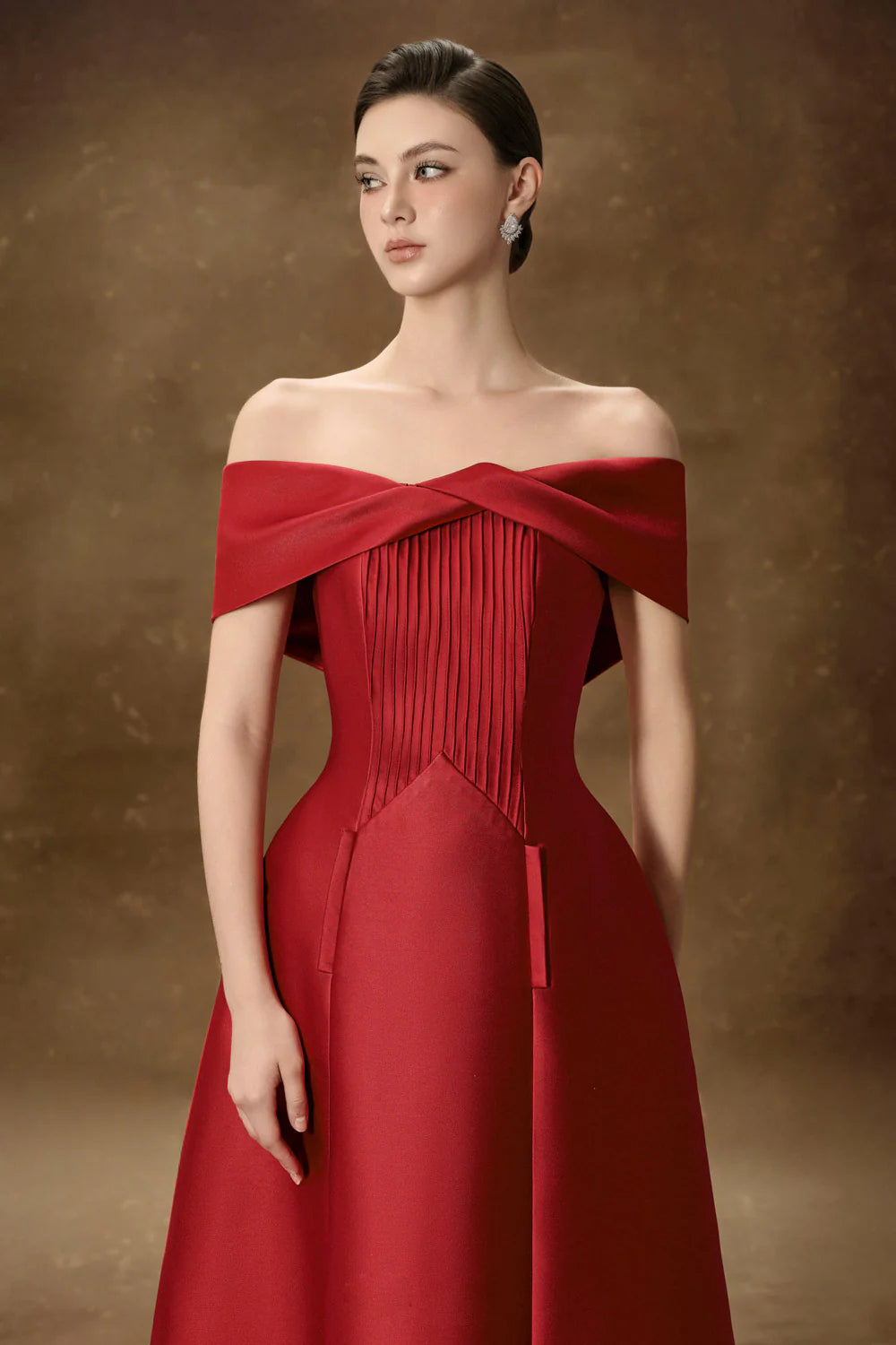 Flowering Girl Women hebera a-line off-shoulder midi dress in red