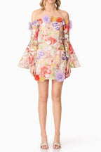 Flowering Girl Women Tabitha Multicolor Off Shoulder Mini Dress In Floral