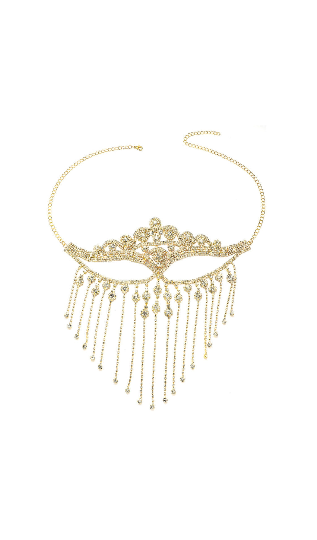 Flowering Girl Women Duc Gold Rhinestone Tassel Mask
