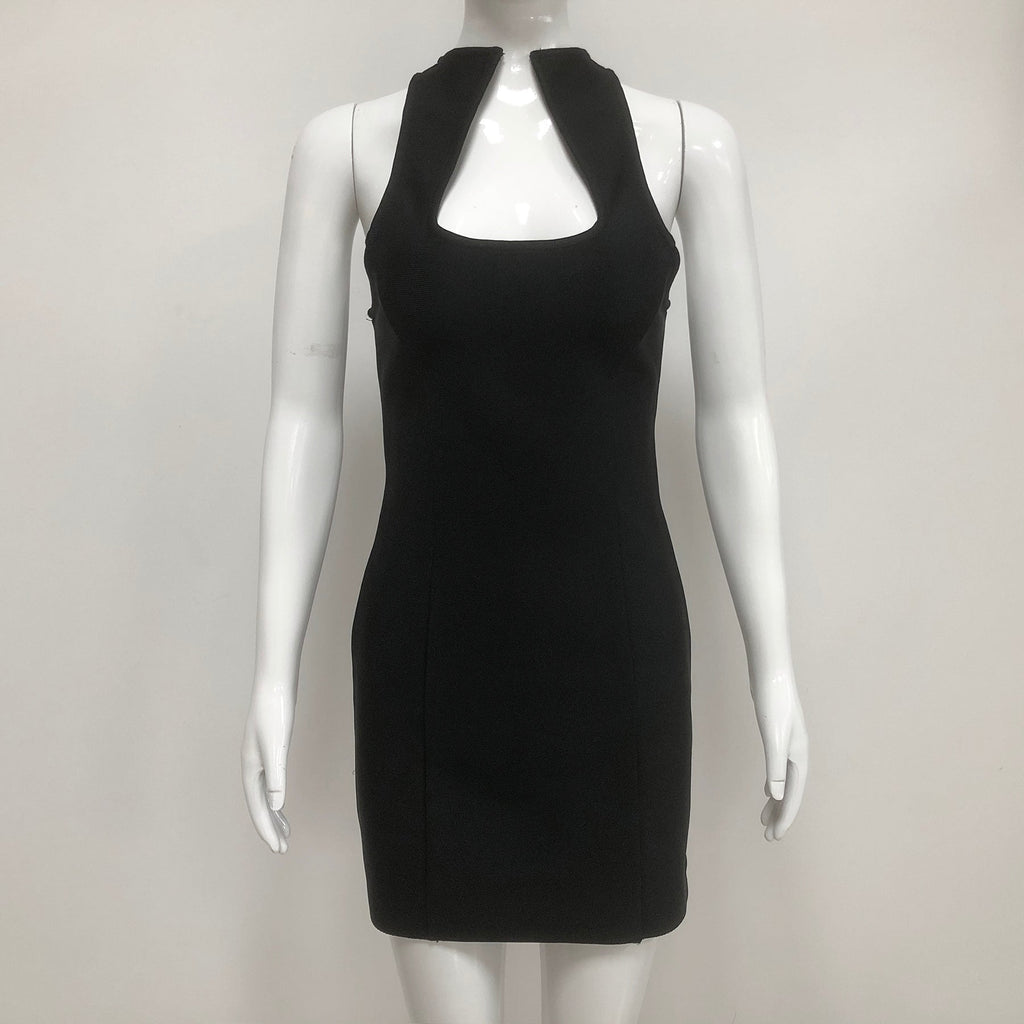 Flowering Girl Women Sleeveless collarless bandage mini dress in black