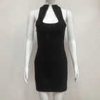 Flowering Girl Women Sleeveless collarless bandage mini dress in black