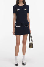 apphia Tweed low-rise pants set in navy blue