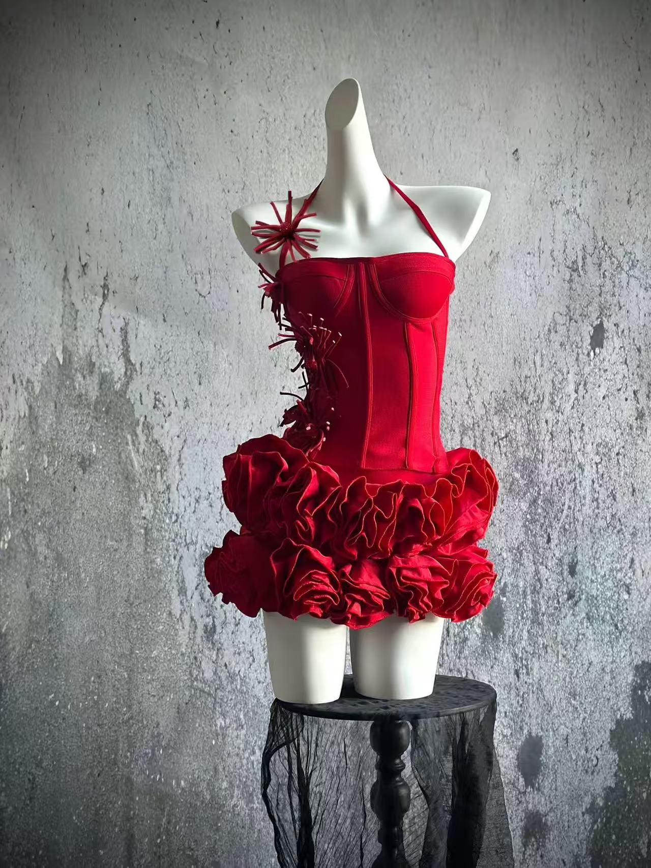 Flowering Girl Women Corset Floral Mini Skirt Suit In Red