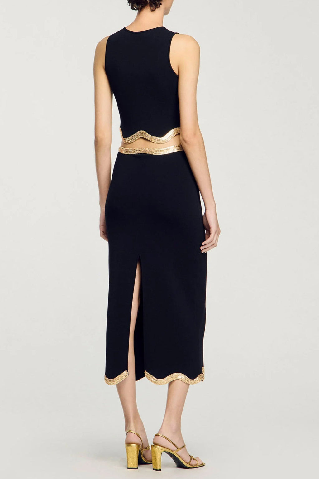 Flowering Girl Women Black Long Knitted Skirt With Chain Detail