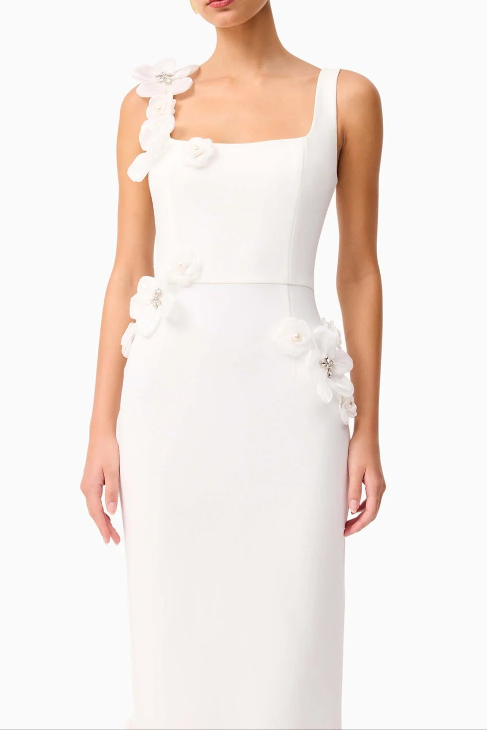 Sabrina 3d Flower Midi Dress In White