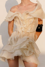 Flowering Girl Women Theia Ruffle Layers Strapless Mini Dress In Beige
