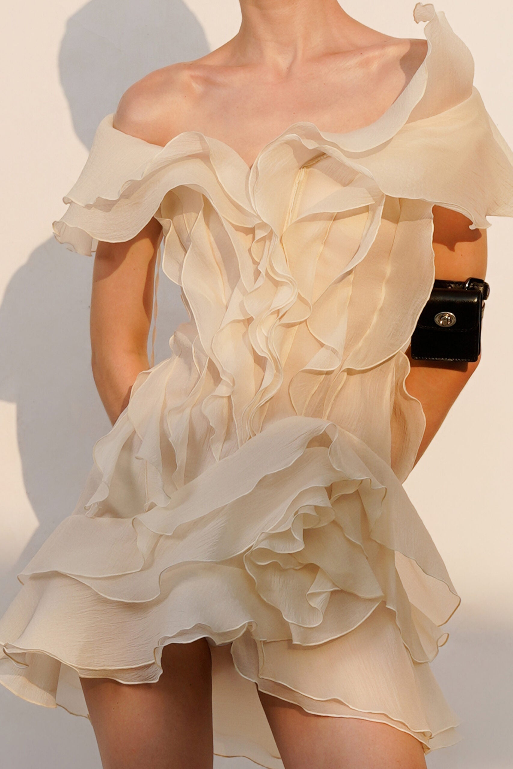Flowering Girl Women Theia Ruffle Layers Strapless Mini Dress In Beige
