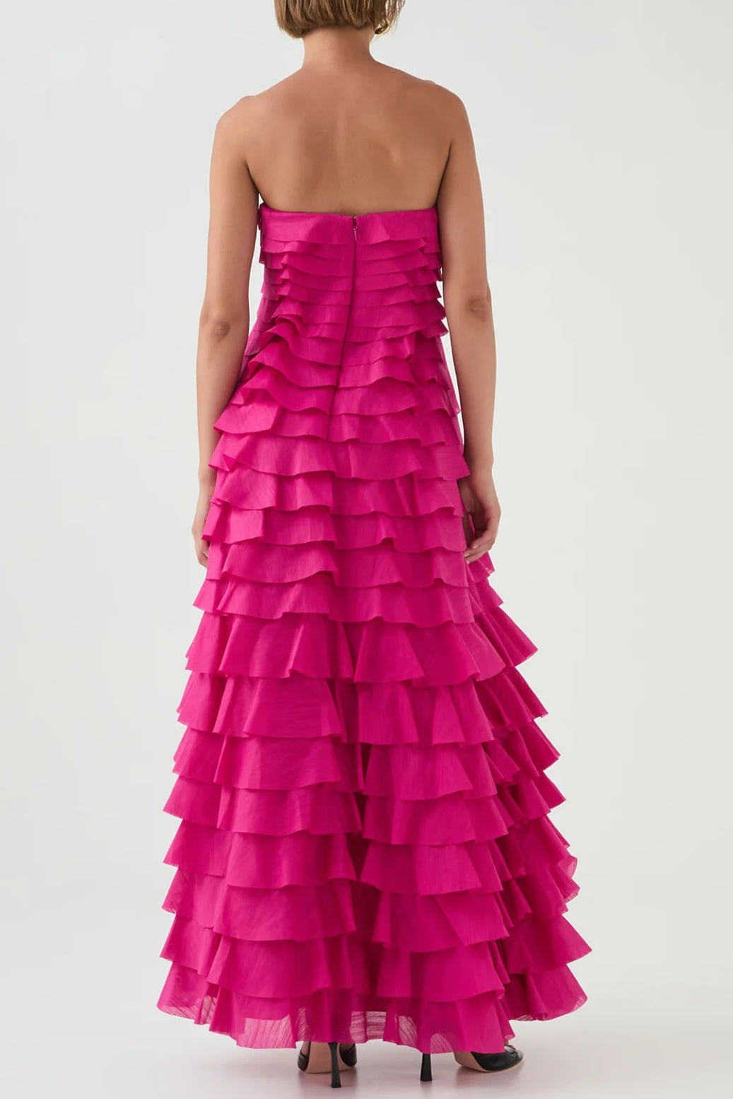 Cathy Pleated Layer Strapless Maxi Dress In Rose Red
