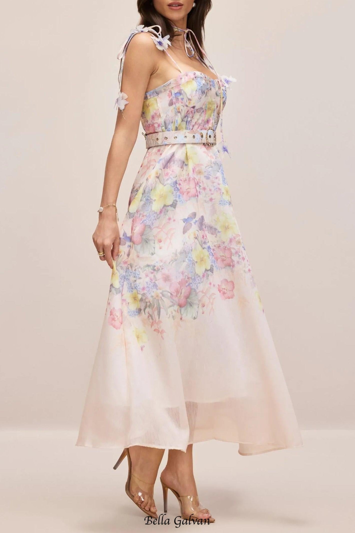emily Floral printed Strap Corset Maxi Dress