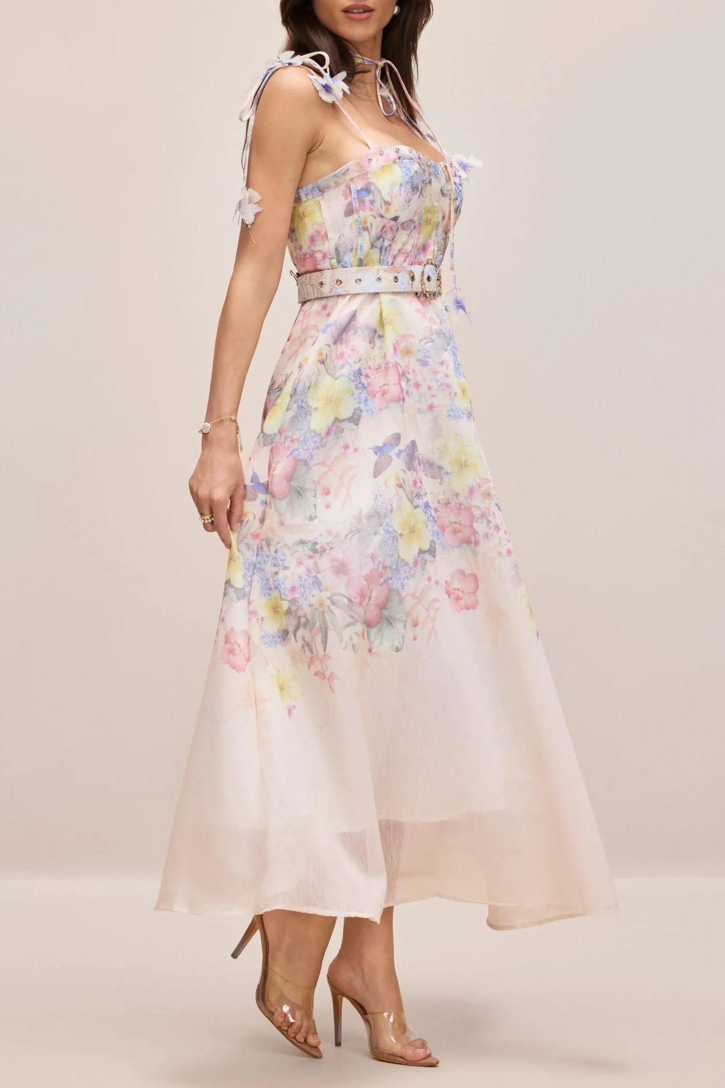 Emily Floral Printed Strap Corset Maxi Dress
