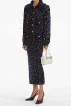 Flowering Girl Women Claudine navy crochet-knit jacket & skirt matching set