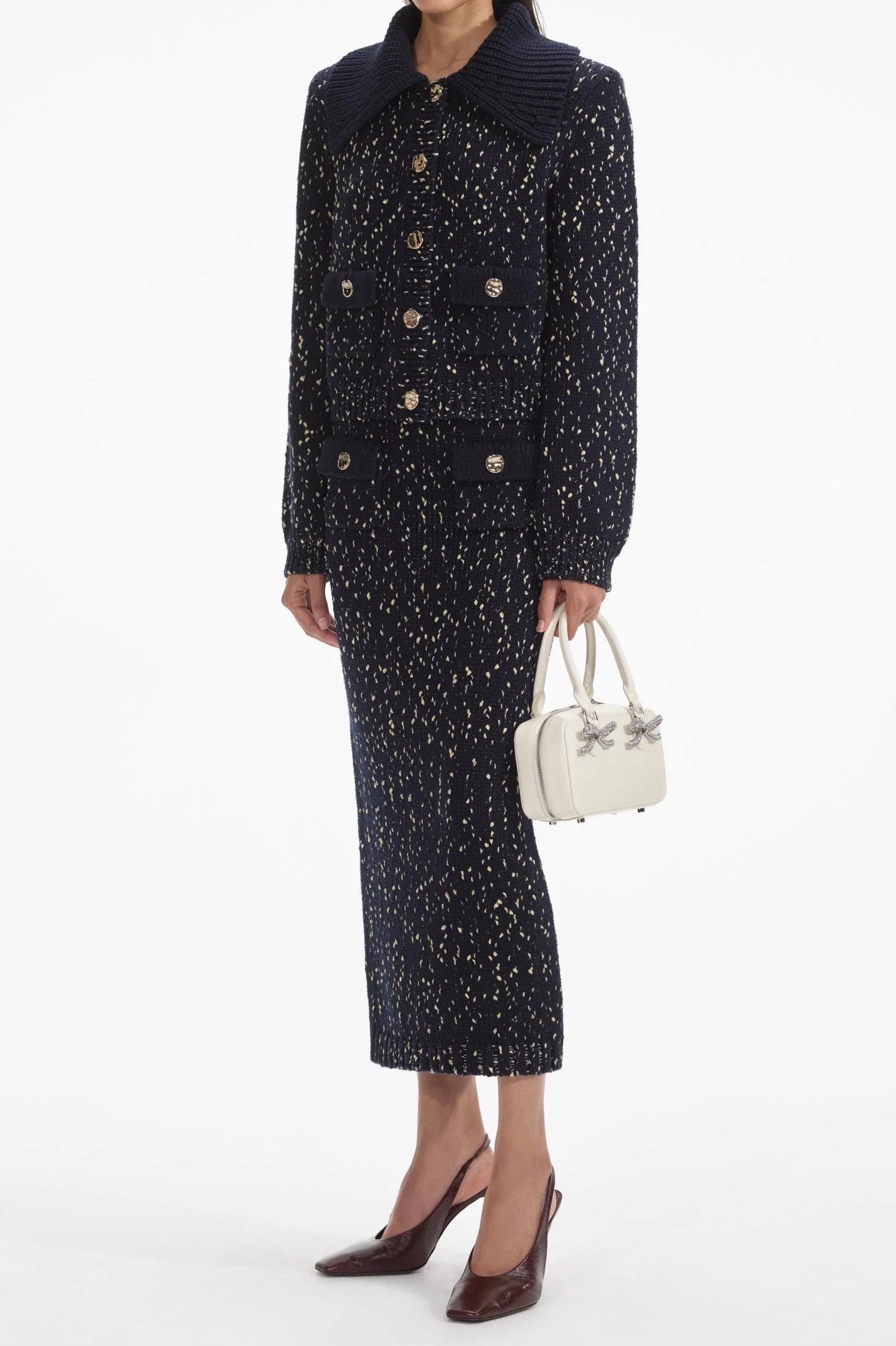 Flowering Girl Women Claudine navy crochet-knit jacket & skirt matching set