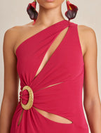 Flowering Girl Women one-shoulder cutout side slit maxi dress in magenta