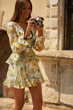 Flowering Girl Women Chiffon Printed V-Neck Waistless Dress