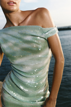 Flowering Girl Women charlotte Asymmetrical Sequin Mini Dress in green