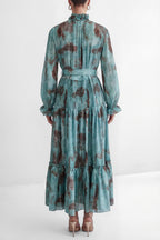 Flowering Girl Women kristin Teal Printed Tiered Ruffle Maxi Dress - green