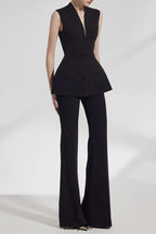 Sleeveless vest flared wide-leg pants set in black