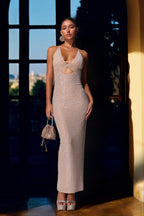 Flowering Girl Women Yetta Diamante Sleeveless Midi Mesh Dress - Beige