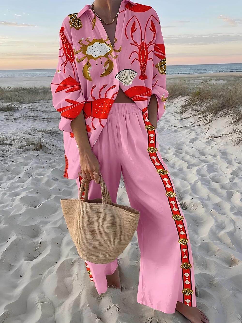 Flowering Girl Women Unique Chic Undersea World Print Two-Piece Set