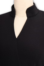 Refined Black Belted Sheath Dress With Mandarin Collar