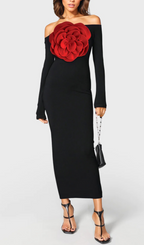 Flowering Girl Women OFF SHOULDERS MAXI DRESS WITH ROSE