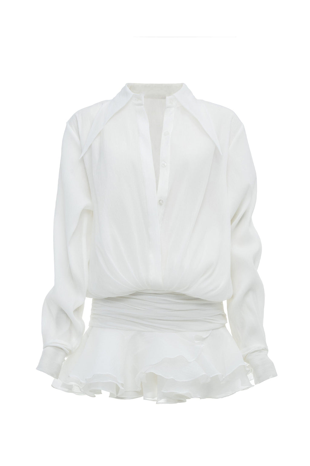 Flowering Girl Women Ember Ruched Ruffle Mini Dress - White