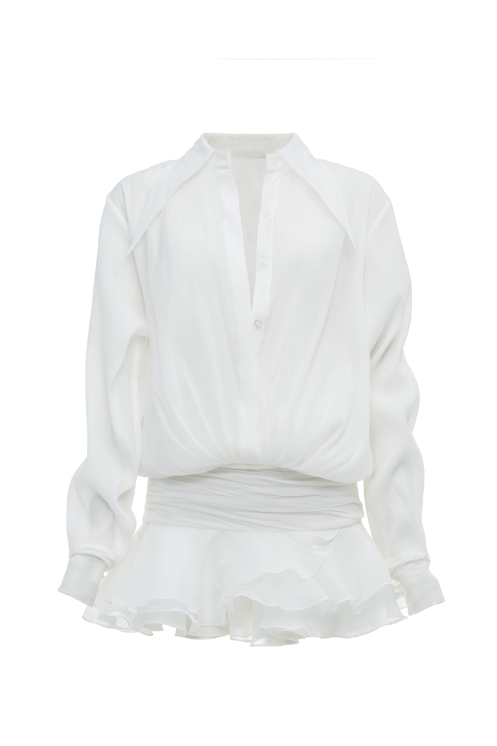 Flowering Girl Women Ember Ruched Ruffle Mini Dress - White