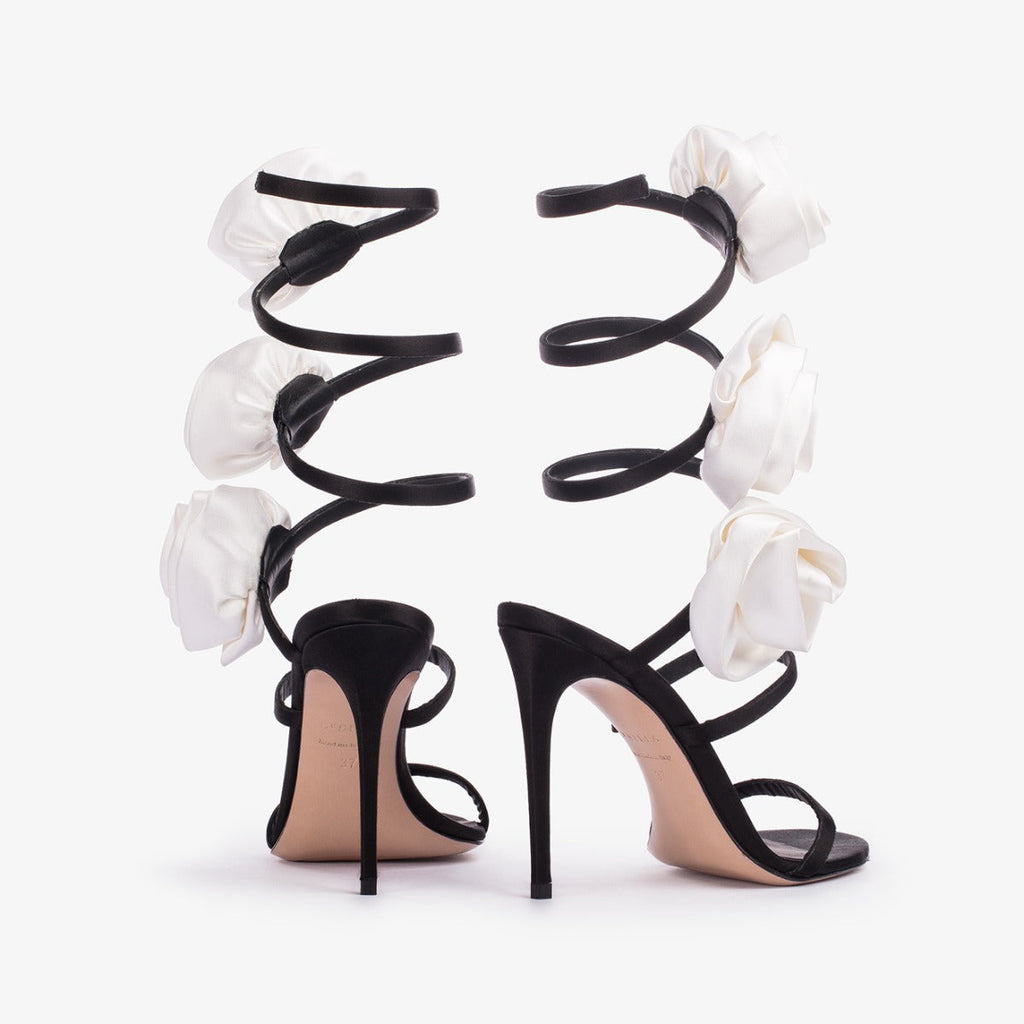 Flowering Girl Women Alana Rose Twists Satin Sandals - Black