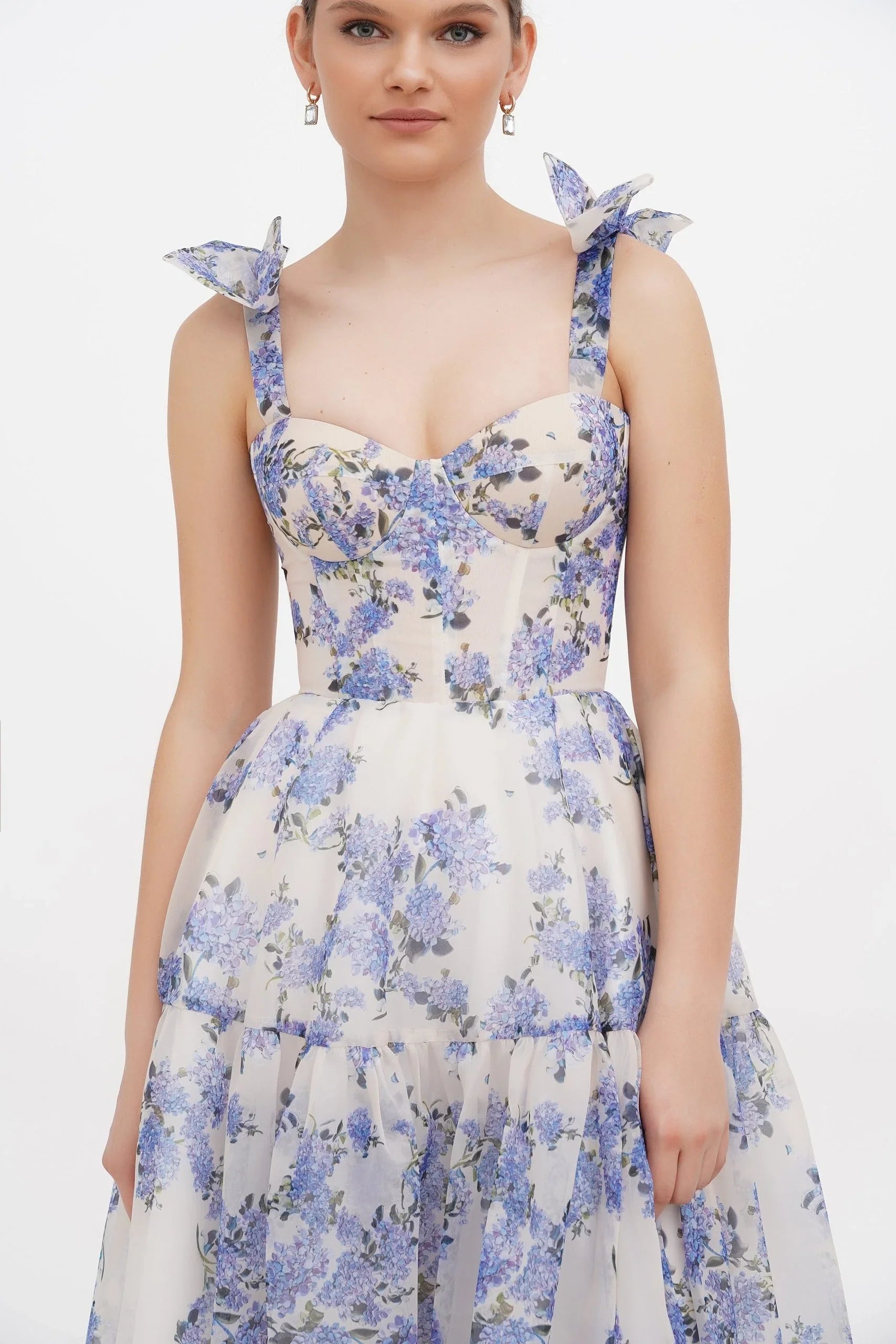 Flowering Girl Women Floral Sweetheart Neck Frill Maxi Dress