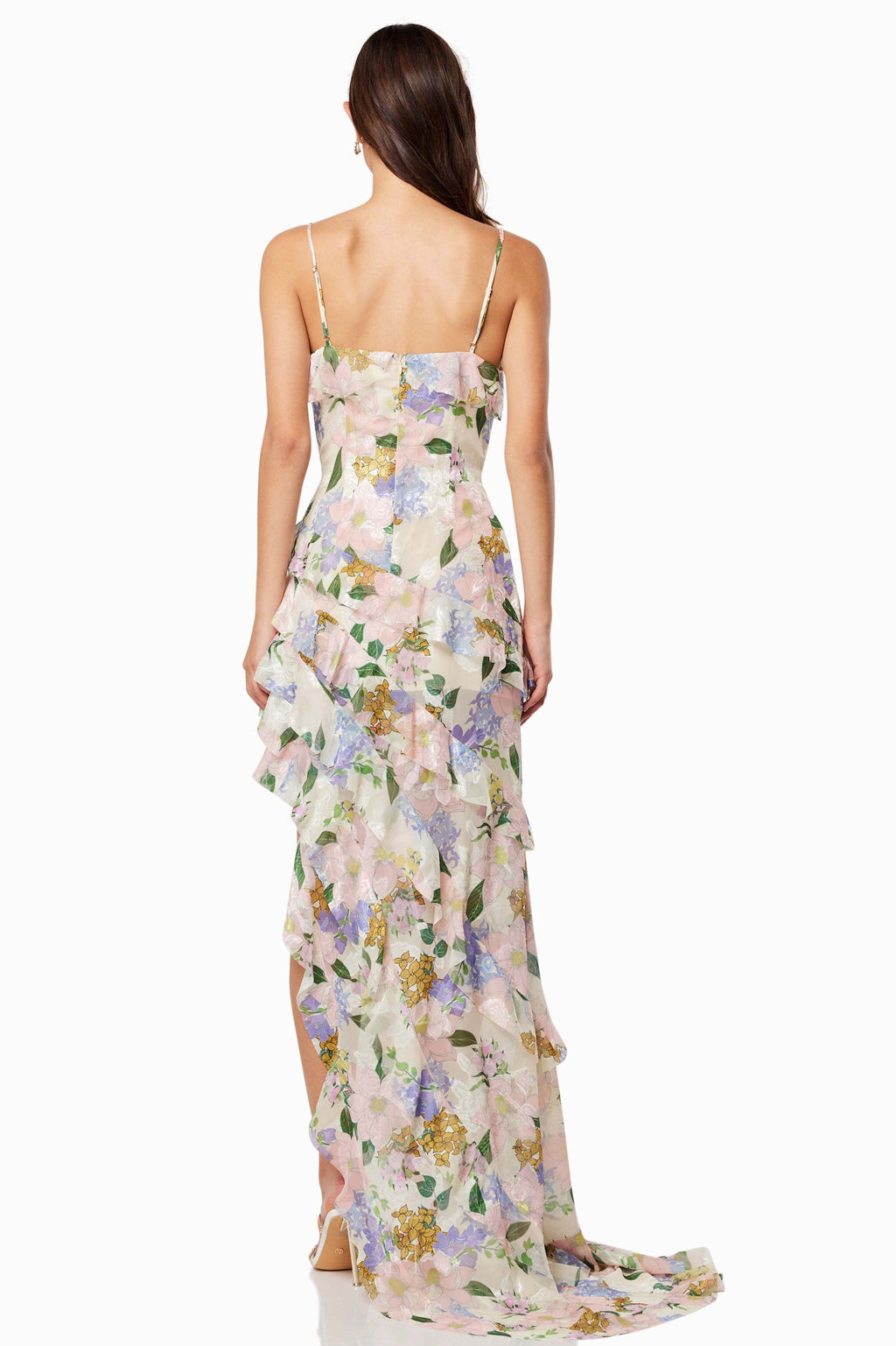 Flowering Girl Women Floral V-Neck Frill Slip Maxi Dress