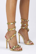 Flowering Girl Women Laura Diamond Ankle Strap Stiletto Sandals - Gold