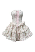 Flowering Girl Women floral print chest-wrapped mini dress in white