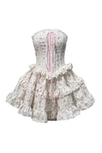 Flowering Girl Women floral print chest-wrapped mini dress in white