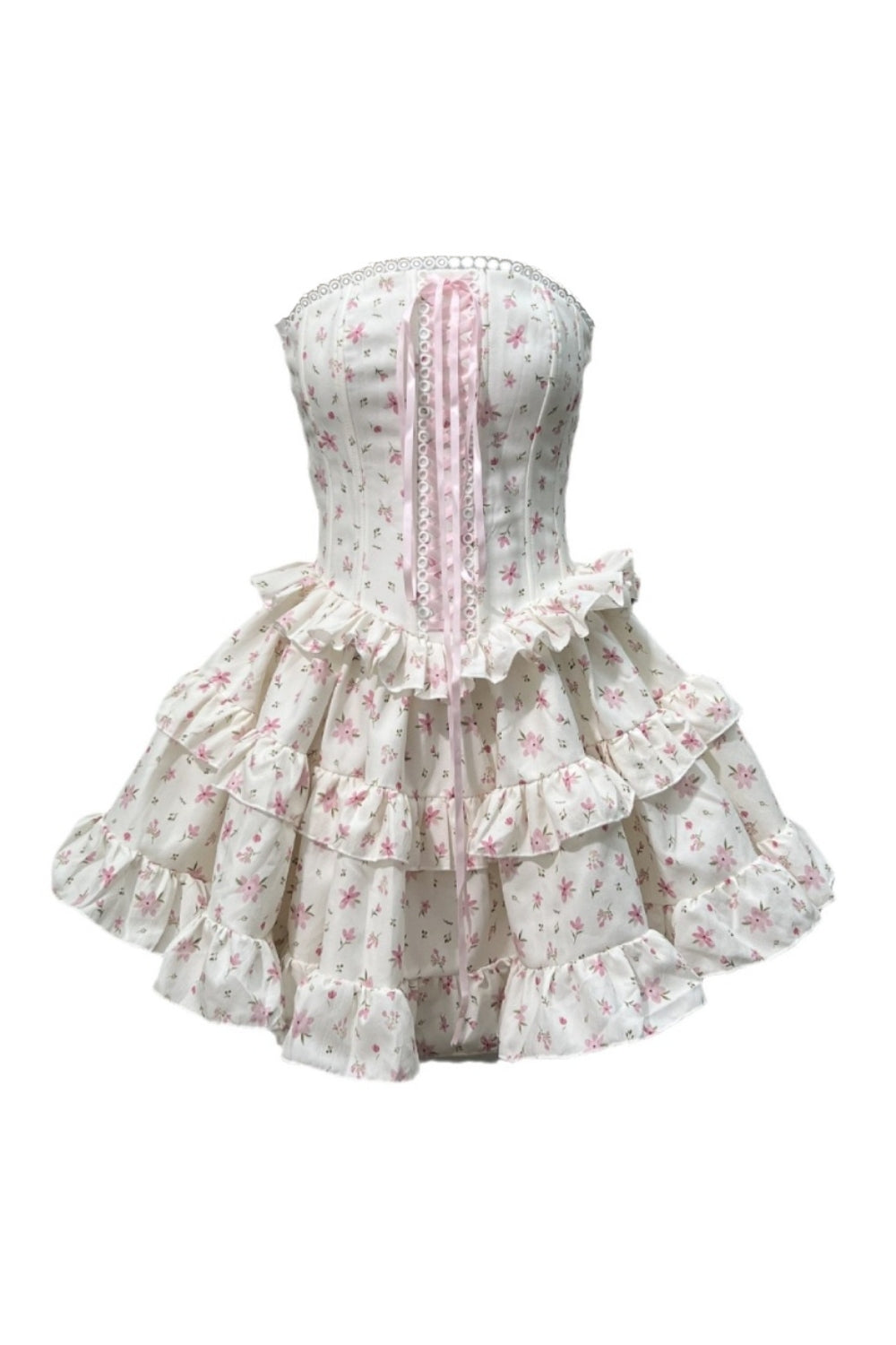 Flowering Girl Women floral print chest-wrapped mini dress in white