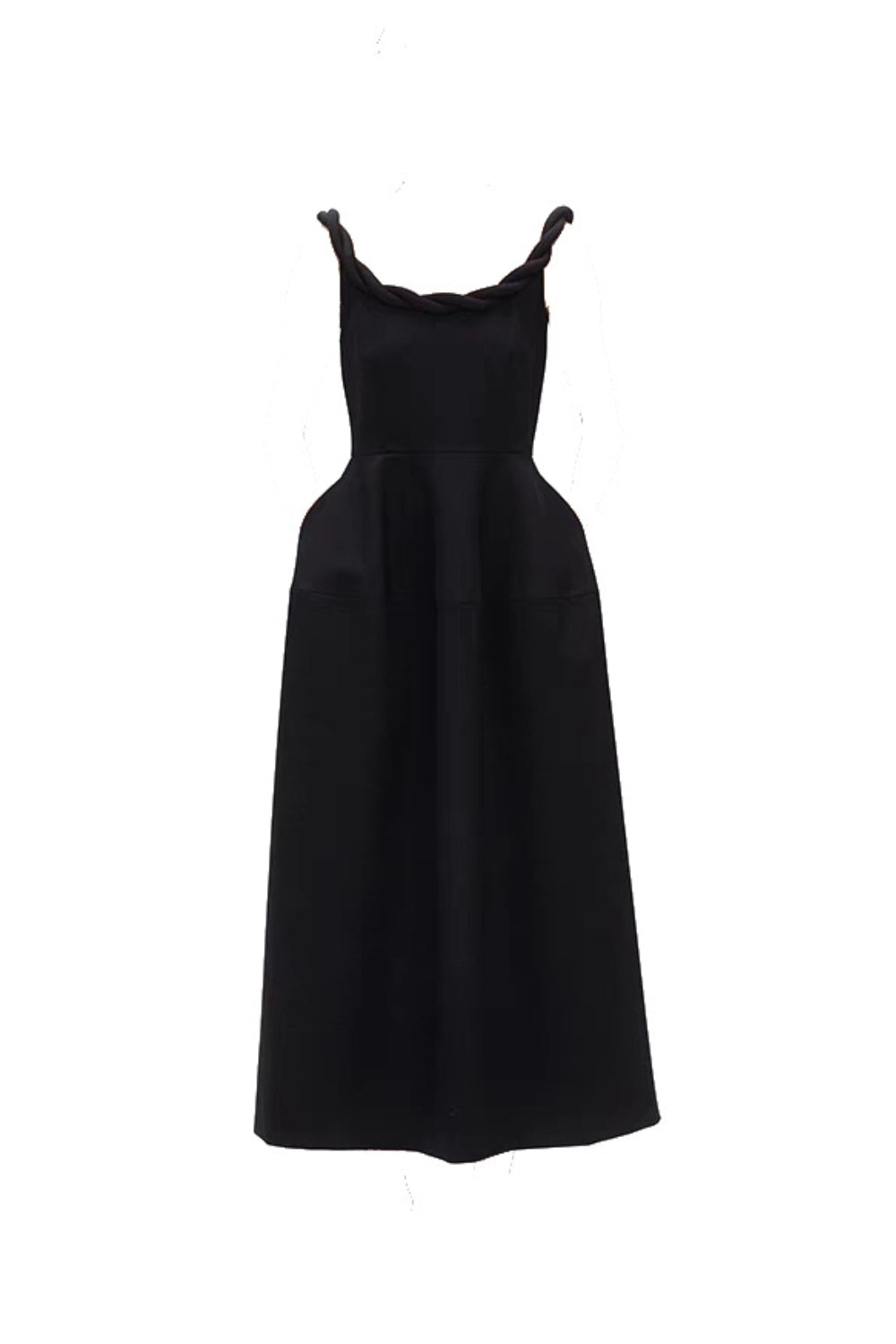 monica Braided shoulder straps midi dress in black