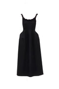 monica Braided shoulder straps midi dress in black