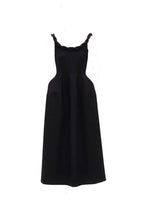 monica Braided shoulder straps midi dress in black