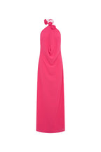 Flowering Girl Women Floral halterneck high collar maxi dress in Rose Pink
