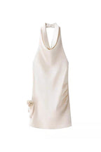 Flowering Girl Women sabrina Cowl Neck Backless Satin Mini Dress